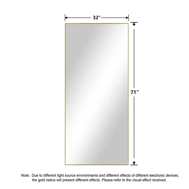 Miroir pleine longueur rectangulaire 71x31 en aluminium à bords fins, avec support
