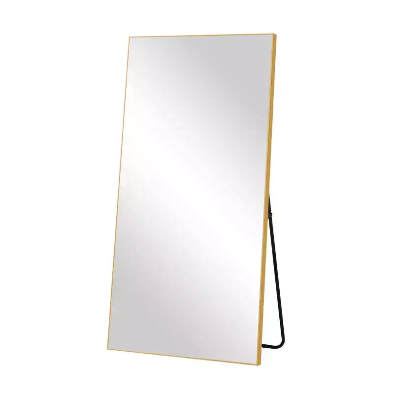 Miroir pleine longueur rectangulaire 71x31 en aluminium à bords fins, avec support