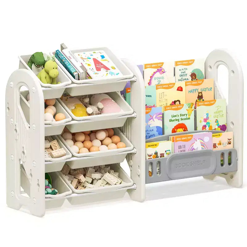2-in-1 Kids Bookshelf and Toy Organizer with Storage Bins, White HDPE
