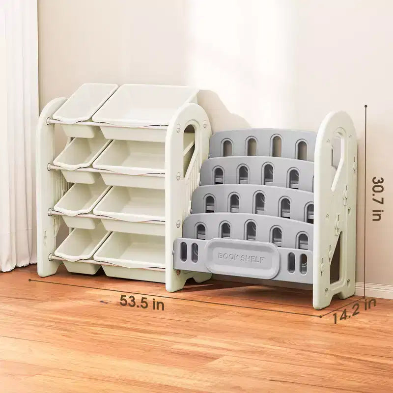 Étagère à Livres et Organiseur de Jouets 2-en-1 avec Bacs de Rangement, en PEHD Blanc