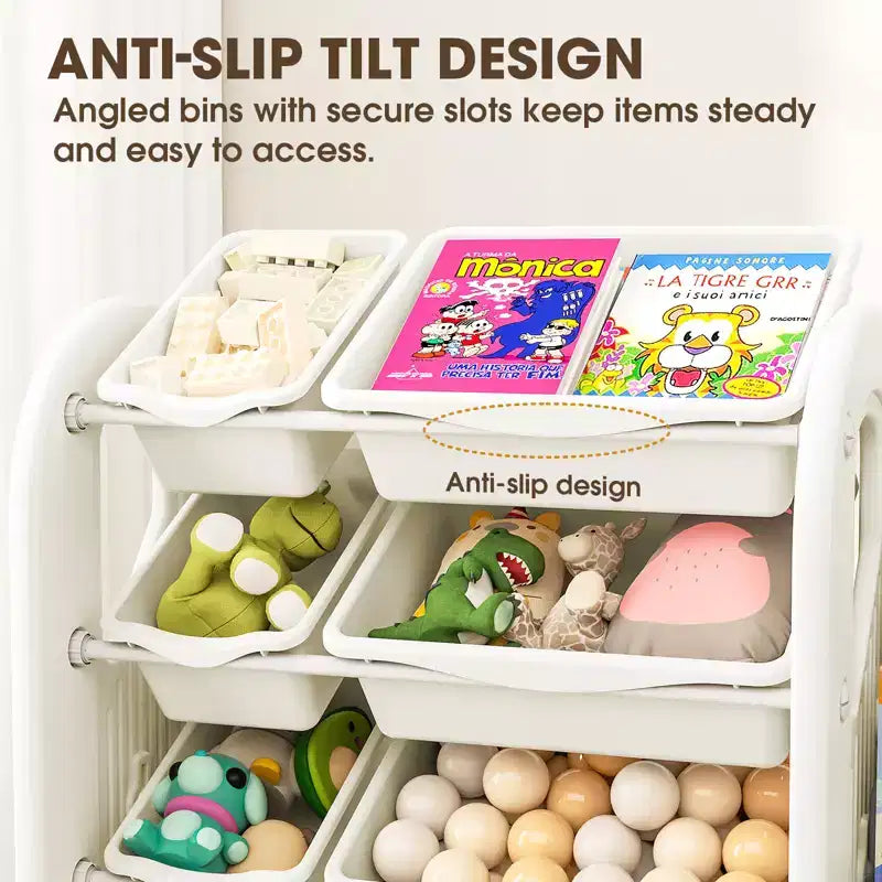 Étagère à Livres et Organiseur de Jouets 2-en-1 avec Bacs de Rangement, en PEHD Blanc