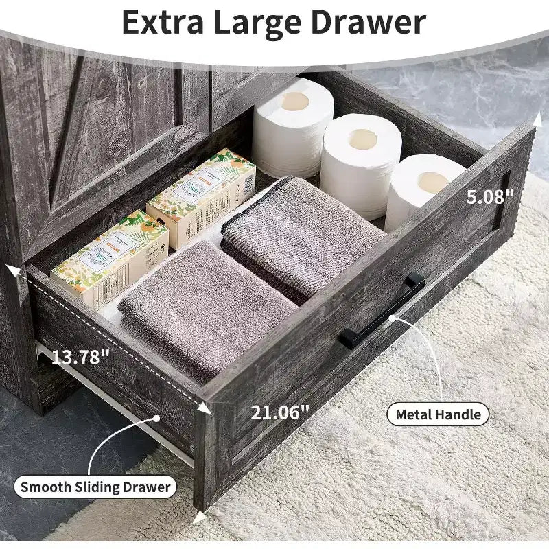 Meuble sous-vasque de salle de bain de 61 cm style ferme avec lavabo, meuble de salle de bain avec grand tiroir de rangement