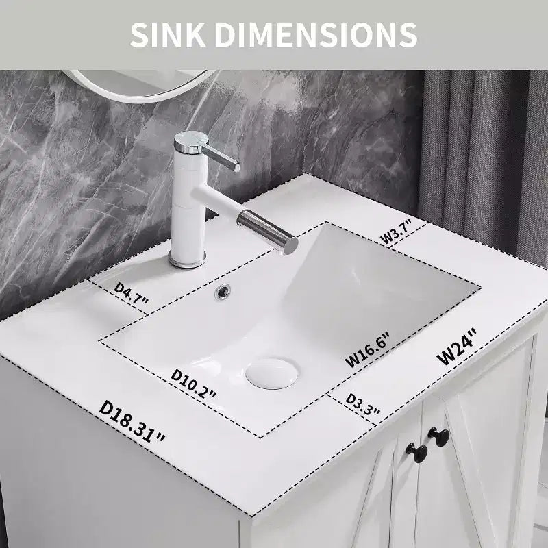 Meuble sous-vasque de salle de bain de 61 cm style ferme avec lavabo, meuble de salle de bain avec grand tiroir de rangement