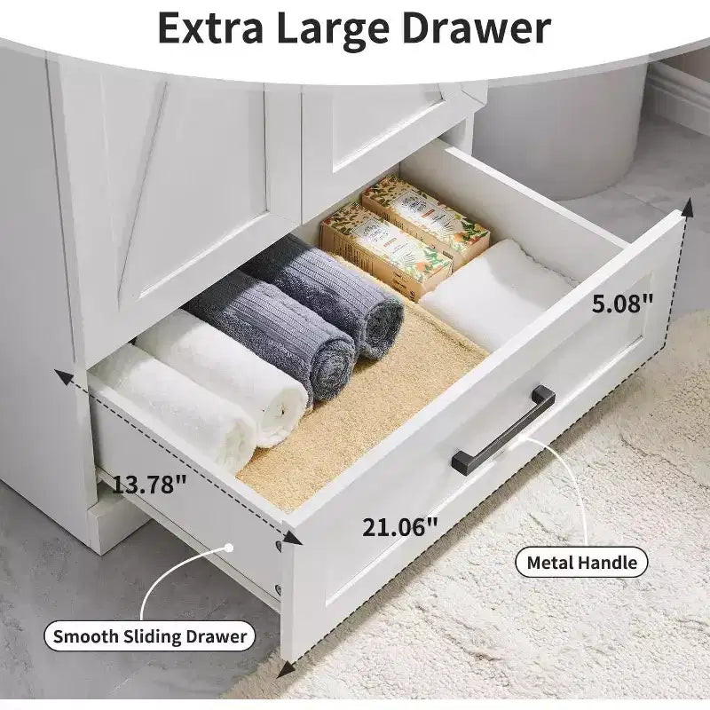 Meuble sous-vasque de salle de bain de 61 cm style ferme avec lavabo, meuble de salle de bain avec grand tiroir de rangement