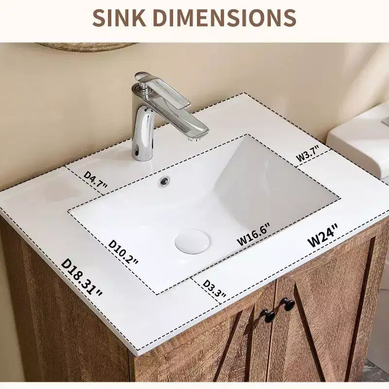 Meuble sous-vasque de salle de bain de 61 cm style ferme avec lavabo, meuble de salle de bain avec grand tiroir de rangement
