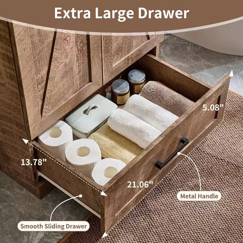 Meuble sous-vasque de salle de bain de 61 cm style ferme avec lavabo, meuble de salle de bain avec grand tiroir de rangement