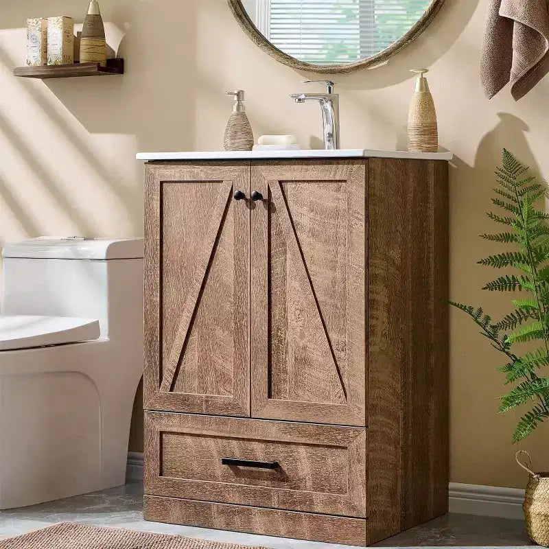 Mastgoal 24 Farmhouse Bathroom Vanity with Sink, Bathroom Dresser with Large Storage Drawer