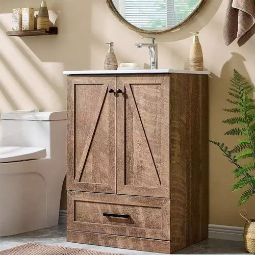 Mastgoal 24 Farmhouse Bathroom Vanity with Sink, Bathroom Dresser with Large Storage Drawer