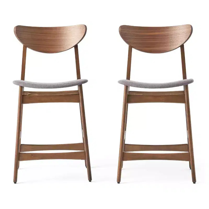 Tabouret de comptoir de 23,5 pouces en tissu et bois d'hévéa de style milieu de siècle (lot de 2)