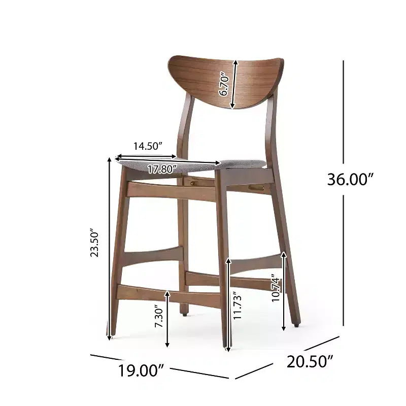 Tabouret de comptoir de 23,5 pouces en tissu et bois d'hévéa de style milieu de siècle (lot de 2)