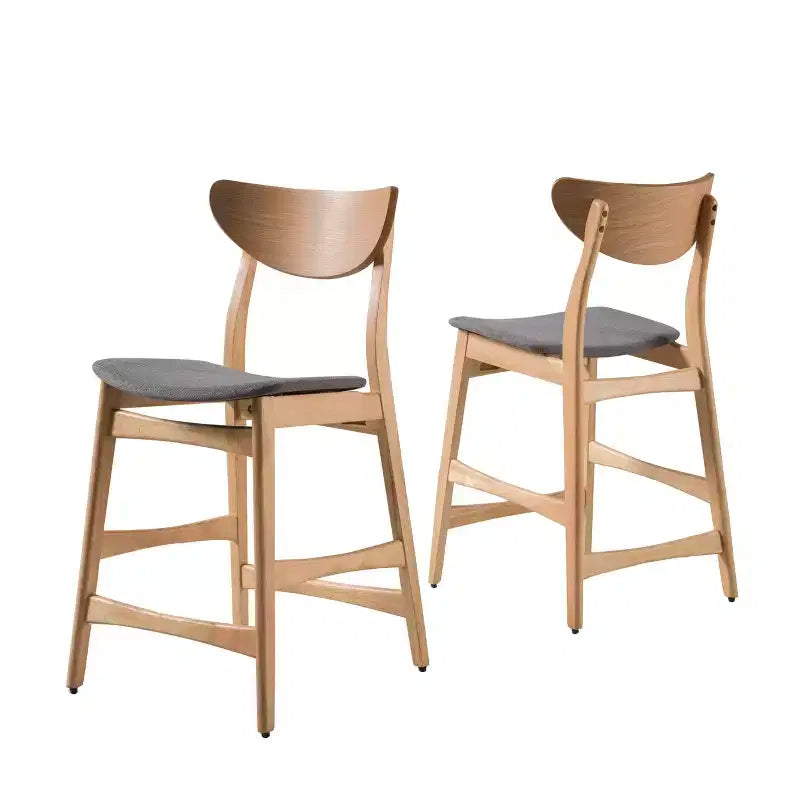 Tabouret de comptoir de 23,5 pouces en tissu et bois d'hévéa de style milieu de siècle (lot de 2)
