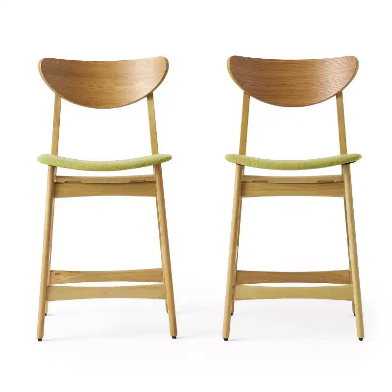Tabouret de comptoir de 23,5 pouces en tissu et bois d'hévéa de style milieu de siècle (lot de 2)