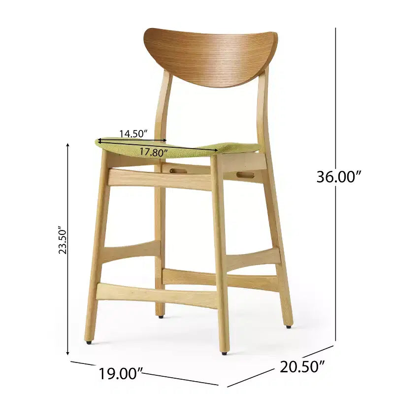 Tabouret de comptoir de 23,5 pouces en tissu et bois d'hévéa de style milieu de siècle (lot de 2)