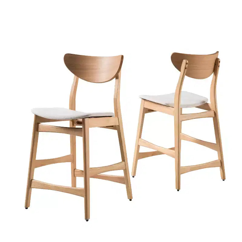 Tabouret de comptoir de 23,5 pouces en tissu et bois d'hévéa de style milieu de siècle (lot de 2)