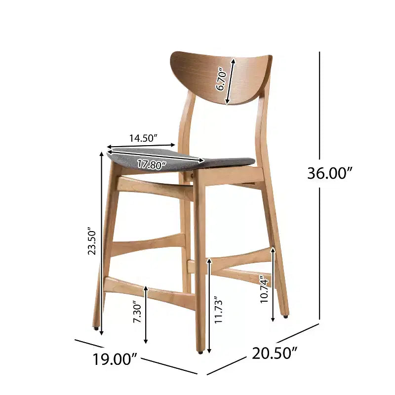 Tabouret de comptoir de 23,5 pouces en tissu et bois d'hévéa de style milieu de siècle (lot de 2)