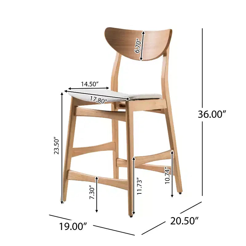 Tabouret de comptoir de 23,5 pouces en tissu et bois d'hévéa de style milieu de siècle (lot de 2)