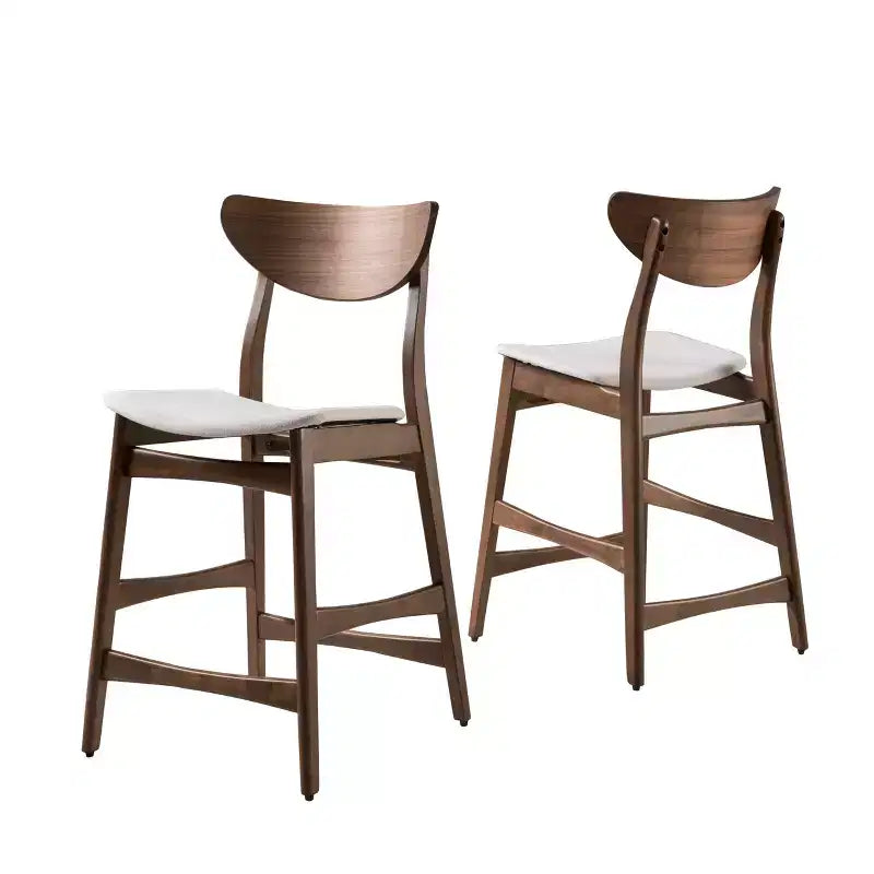 Tabouret de comptoir de 23,5 pouces en tissu et bois d'hévéa de style milieu de siècle (lot de 2)