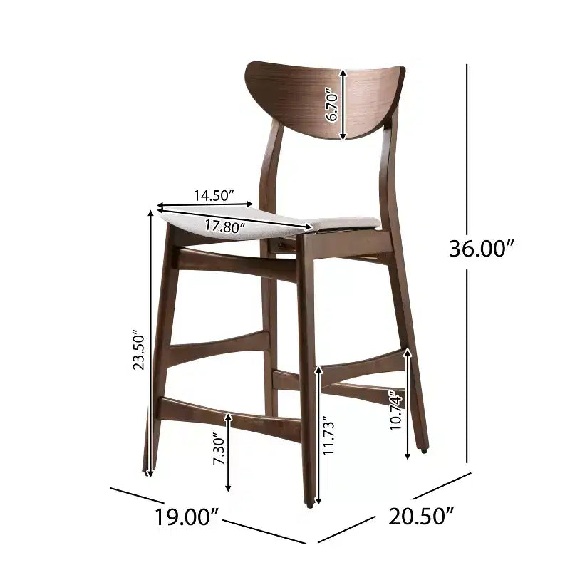 Tabouret de comptoir de 23,5 pouces en tissu et bois d'hévéa de style milieu de siècle (lot de 2)