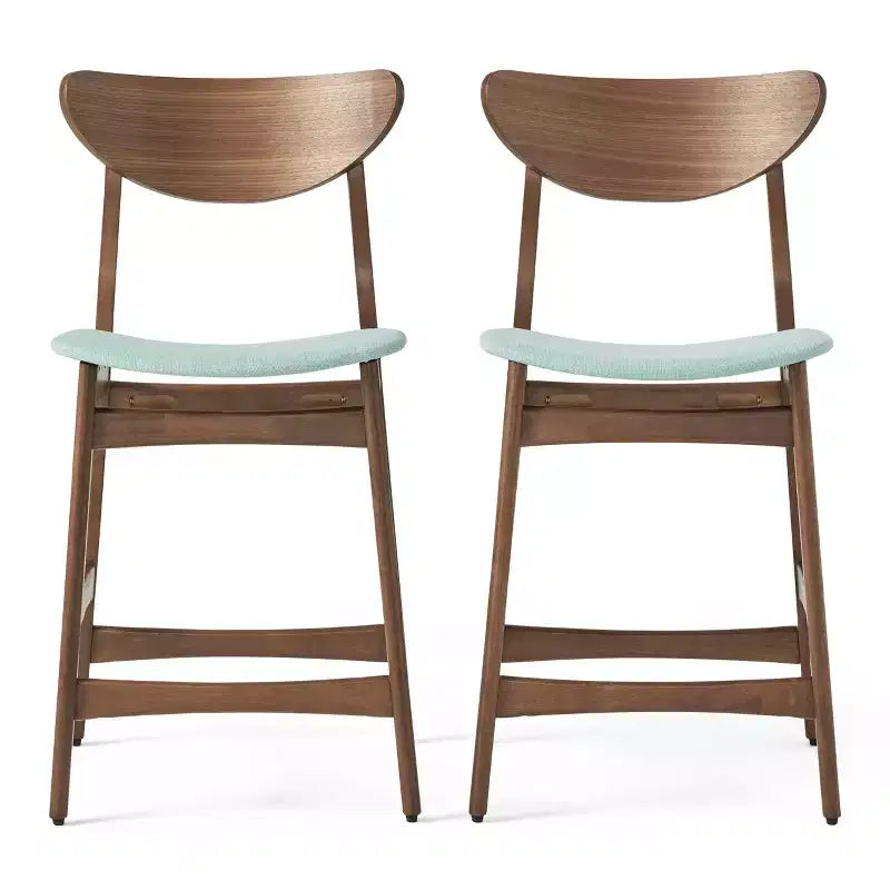 Tabouret de comptoir de 23,5 pouces en tissu et bois d'hévéa de style milieu de siècle (lot de 2)
