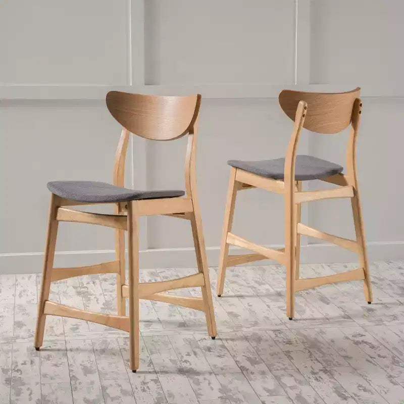 GDFStudio Cedric Mid-Century Modern Fabric and Rubberwood 23.5 Inch Counter Stool (Set of 2)