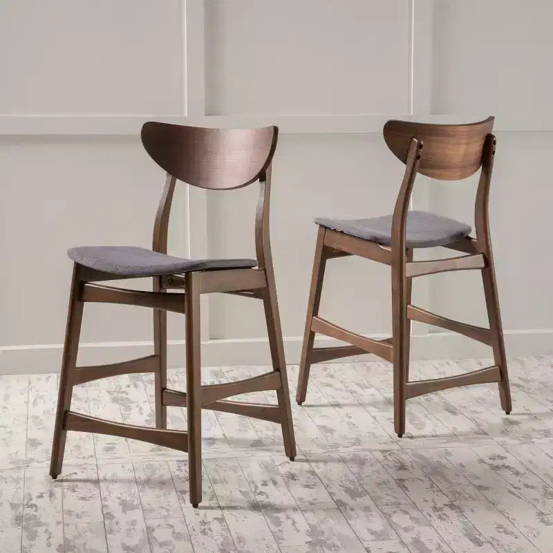 Tabouret de comptoir de 23,5 pouces en tissu et bois d'hévéa de style milieu de siècle (lot de 2)