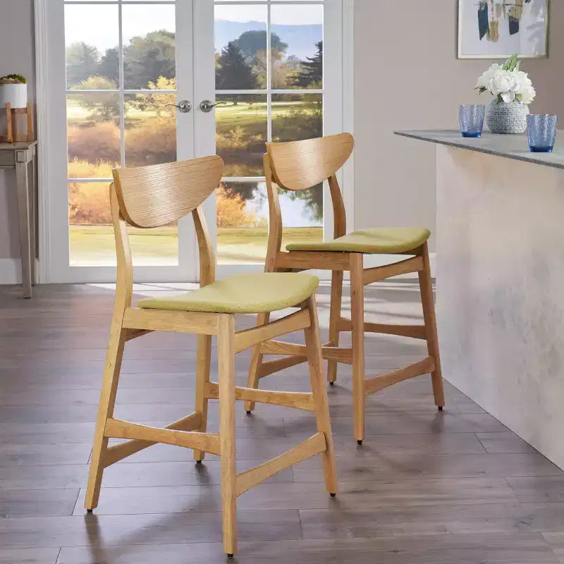Tabouret de comptoir de 23,5 pouces en tissu et bois d'hévéa de style milieu de siècle (lot de 2)