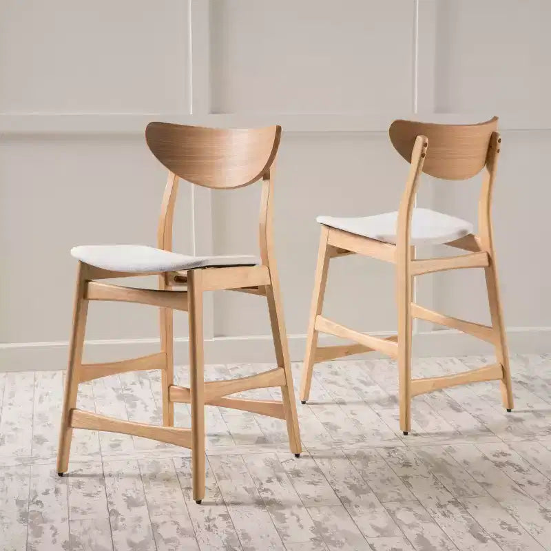Tabouret de comptoir de 23,5 pouces en tissu et bois d'hévéa de style milieu de siècle (lot de 2)