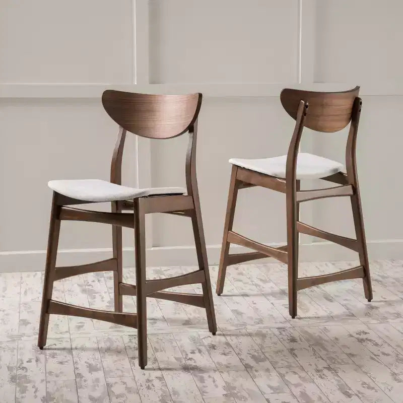 Tabouret de comptoir de 23,5 pouces en tissu et bois d'hévéa de style milieu de siècle (lot de 2)