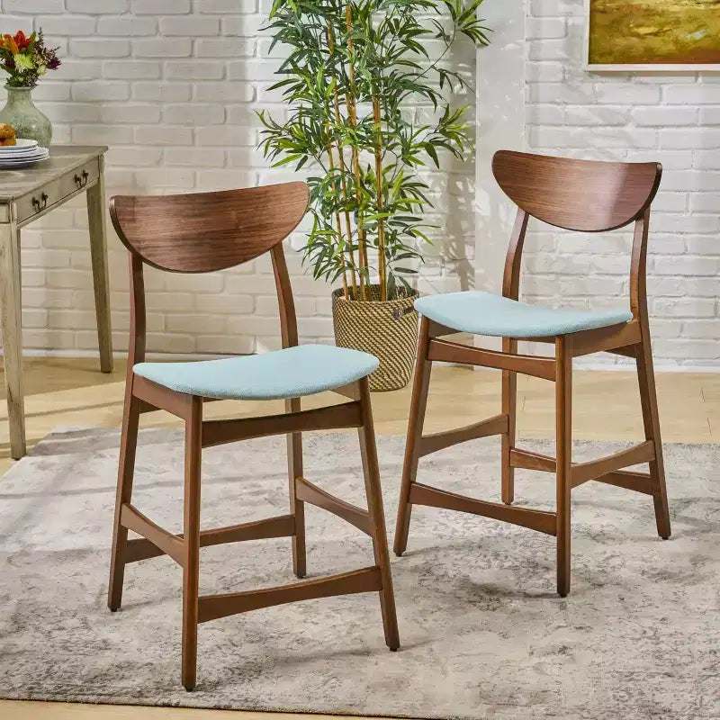 Tabouret de comptoir de 23,5 pouces en tissu et bois d'hévéa de style milieu de siècle (lot de 2)