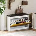 GustoWave 31.5'' Shoe Storage Bench, Modern White Shoe Organizer Bench with Flip Drawer & PU Cushion, Modern Entryway Shoe Cabinet for Hallway