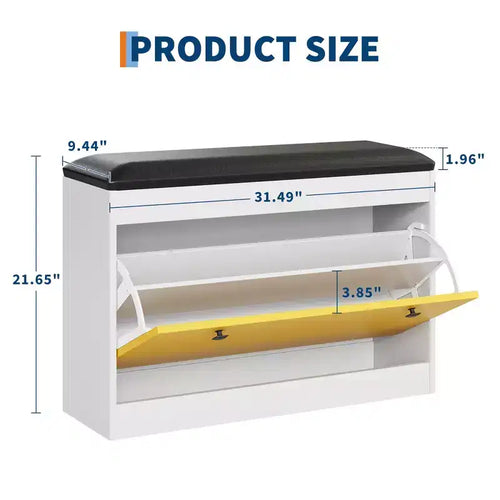 Banc de rangement pour chaussures de 80 cm, Banc de rangement pour chaussures blanc moderne avec tiroir basculant et coussin en PU, Meuble à chaussures d'entrée moderne pour couloir
