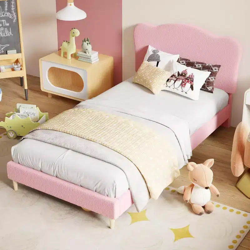 Cadre de lit double rembourré pour enfants avec tête de lit festonnée