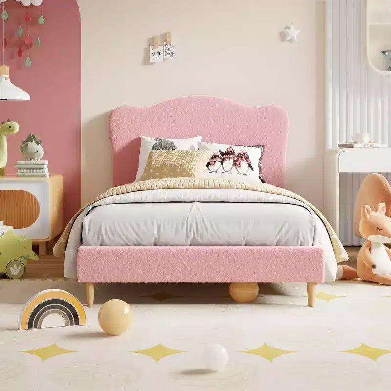 Cadre de lit double rembourré pour enfants avec tête de lit festonnée