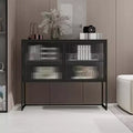 Contemporary Display Cabinet, 2-Tier Freestanding Storage Unit with Glass Doors & Metal Frame, Kitchen Buffet Sideboard for Living Spaces