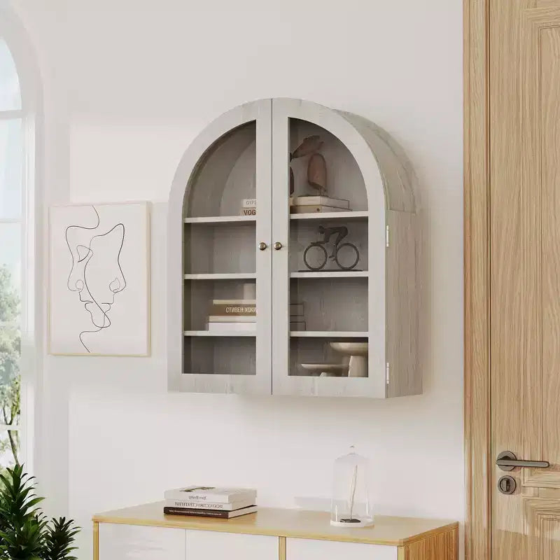 Petite armoire murale cintrée avec portes vitrées, murale 24