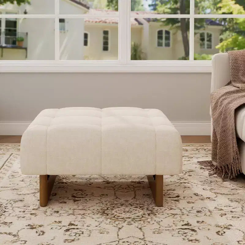 Christopher Knight Home Joren Modern Rubberwood Linen Upholstered Tufted Square Ottoman