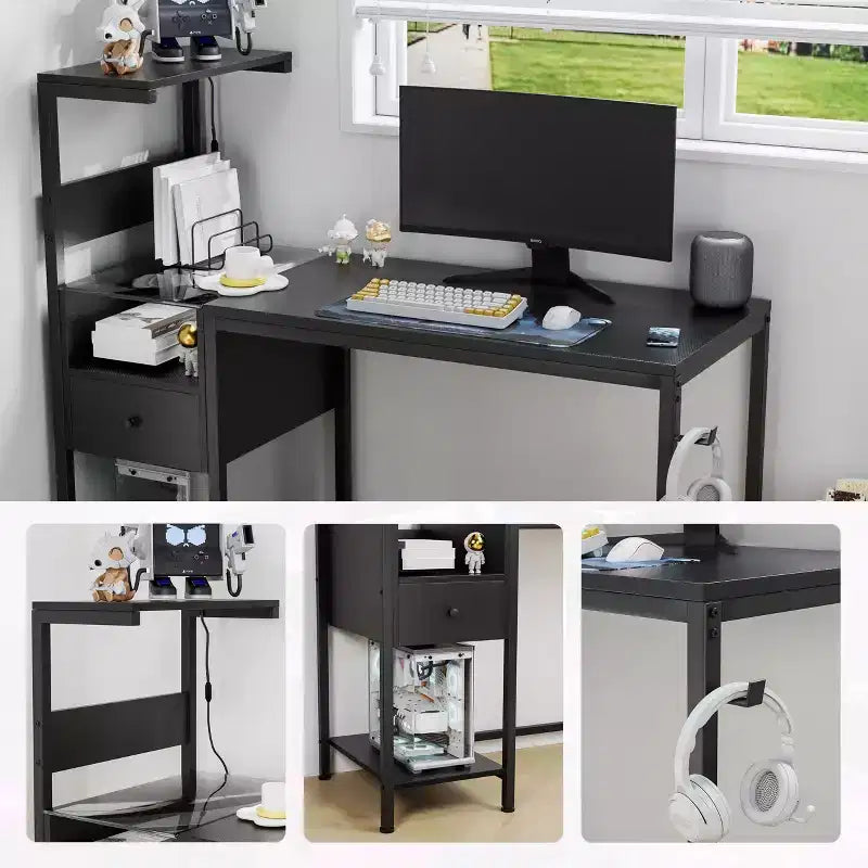 Bureau d'ordinateur rustique avec étagères de rangement pour bureau à domicile