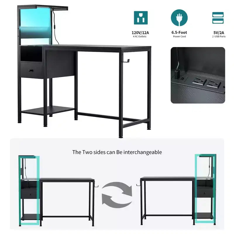 Bureau d'ordinateur rustique avec étagères de rangement pour bureau à domicile