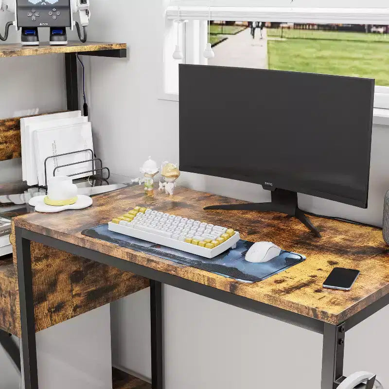 Bureau d'ordinateur rustique avec étagères de rangement pour bureau à domicile