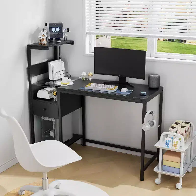 Okak Rustic Home Office Computer Desk with Storage Shelves & Drawer/Cabinet,Multifunctional Study Writing Desk with for Study,Office,Studio