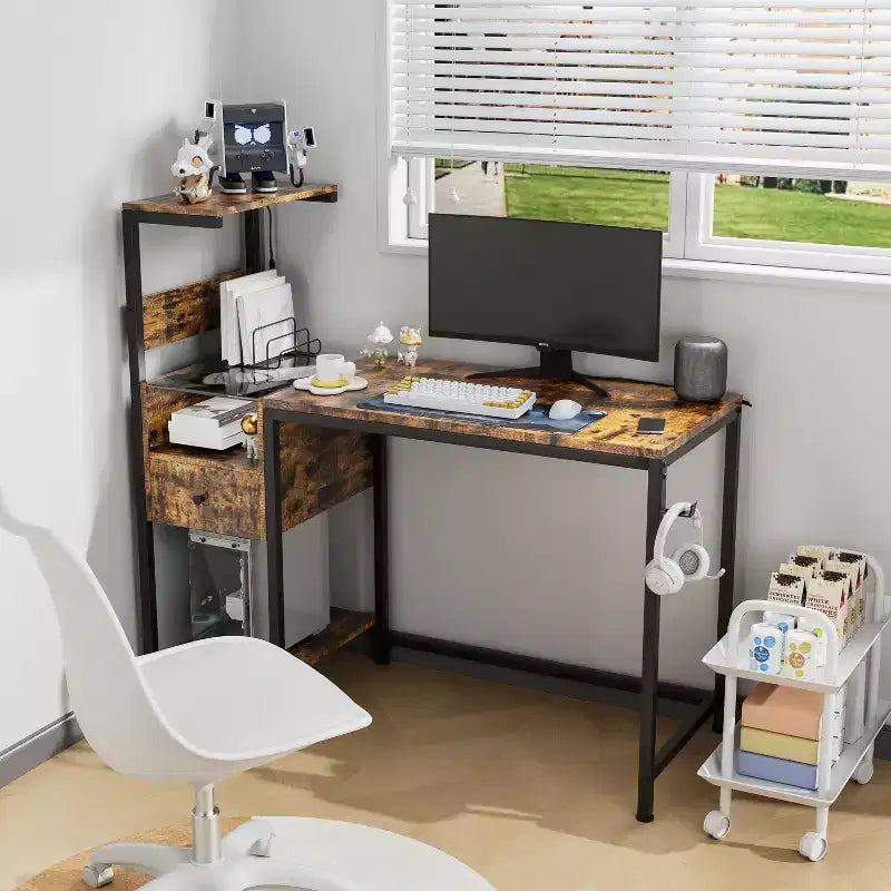Bureau d'ordinateur rustique avec étagères de rangement pour bureau à domicile