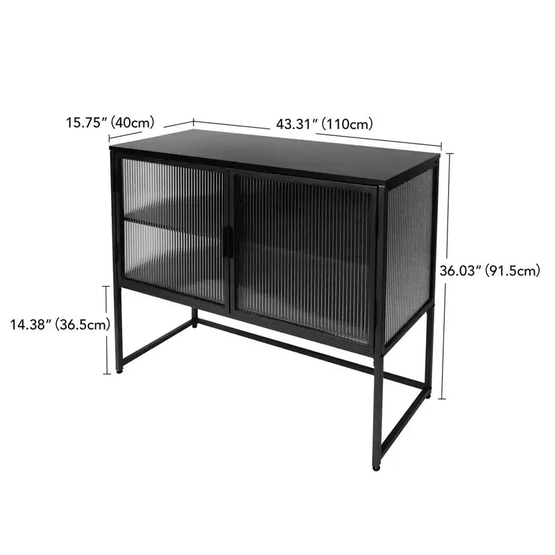Buffet moderne avec porte vitrée, cadre en métal, double couche, autoportant