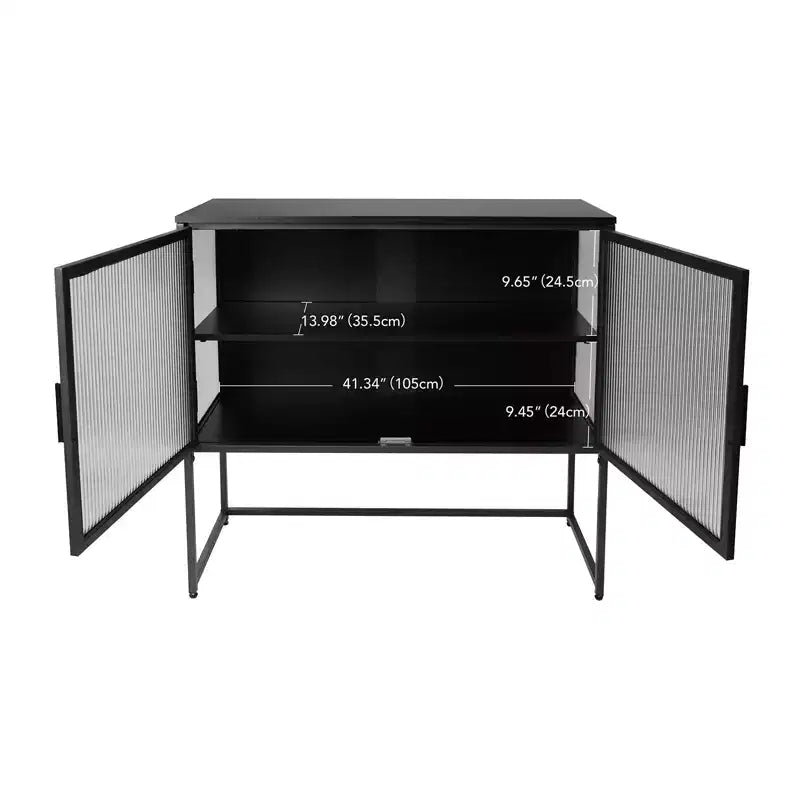 Buffet moderne avec porte vitrée, cadre en métal, double couche, autoportant