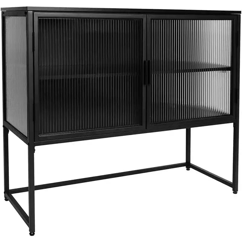 Buffet moderne avec porte vitrée, cadre en métal, double couche, autoportant