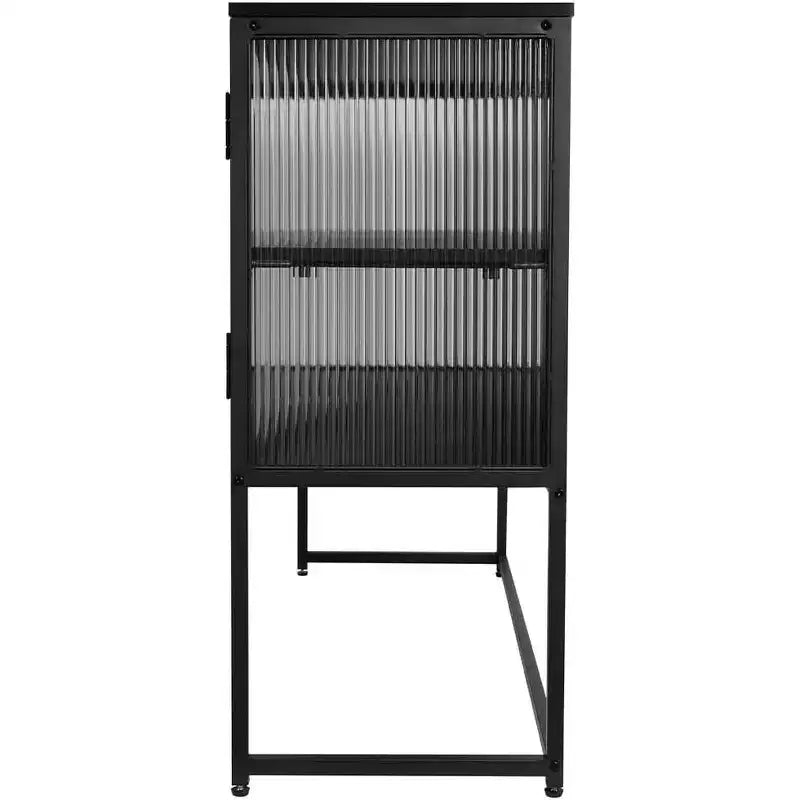 Buffet moderne avec porte vitrée, cadre en métal, double couche, autoportant