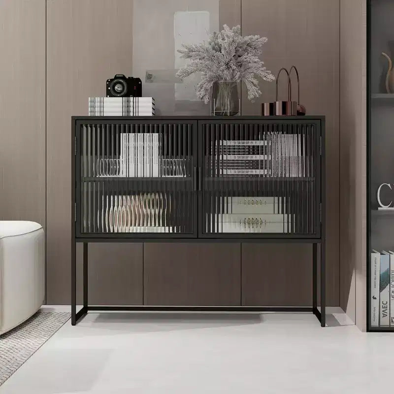 Buffet moderne avec porte vitrée, cadre en métal, double couche, autoportant