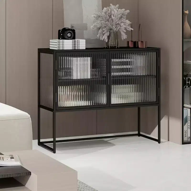 Buffet moderne avec porte vitrée, cadre en métal, double couche, autoportant