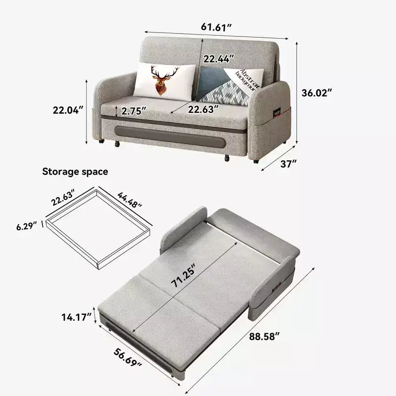 Canapé-lit convertible de 37 à 88,58 pouces avec rangement dissimulé
