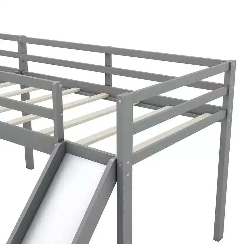 Lit superposé double en bois de taille simple avec toboggan, lit mezzanine en forme de L