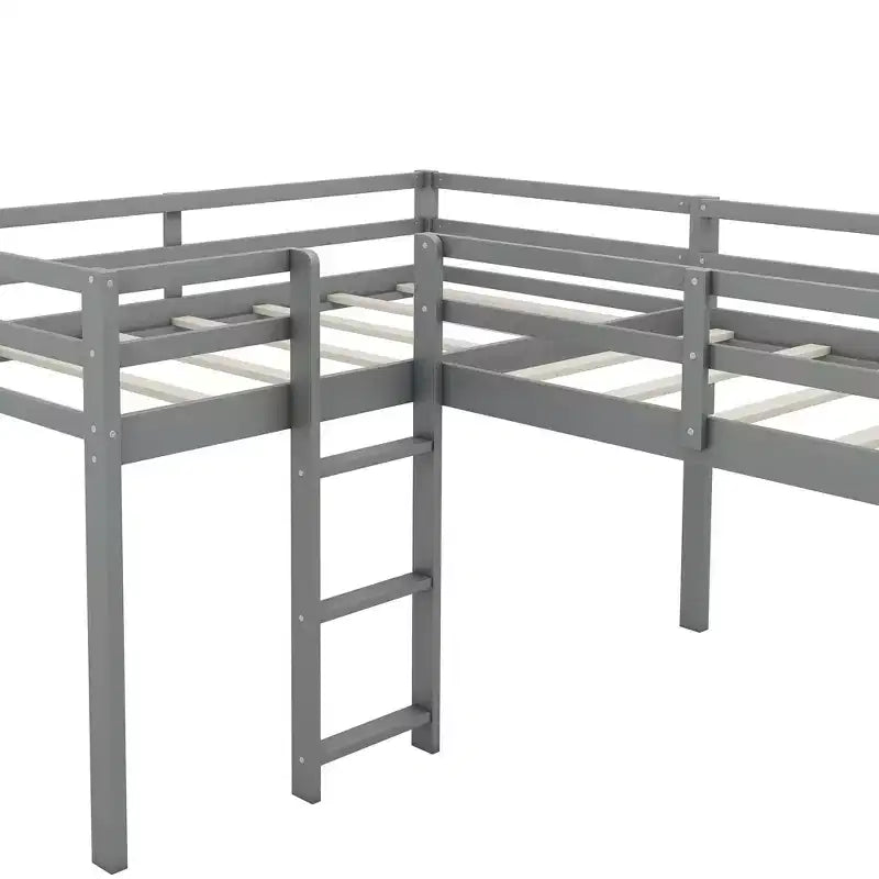 Lit superposé double en bois de taille simple avec toboggan, lit mezzanine en forme de L